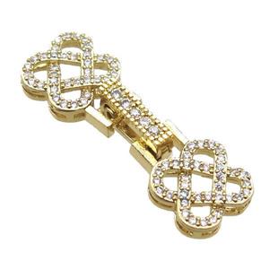 copper connector clasp paved zircon, knot, gold plated, approx 10-30mm