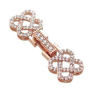 copper connector clasp paved zircon, knot, rose gold, approx 10-30mm