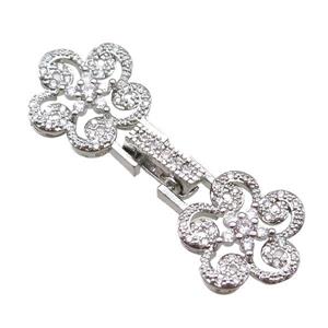 copper connector clasp paved zircon, flower, platinum plated, approx 15-40mm