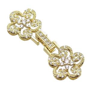 copper connector clasp paved zircon, flower, gold plated, approx 15-40mm