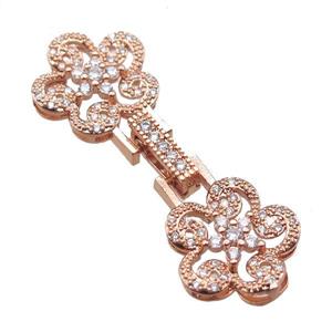 copper connector clasp paved zircon, flower, rose gold, approx 15-40mm