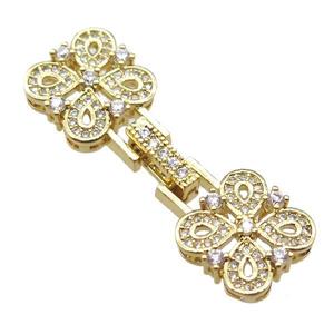copper connector clasp paved zircon, clover, gold plated, approx 12-40mm