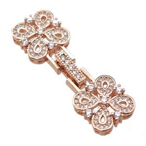 copper connector clasp paved zircon, clover, rose gold, approx 12-40mm