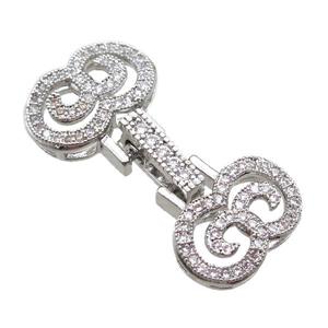 copper connector clasp paved zircon, platinum plated, approx 14-30mm