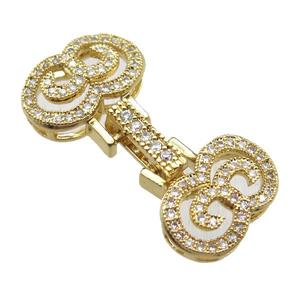 copper connector clasp paved zircon, gold plated, approx 14-30mm