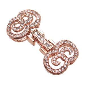 copper connector clasp paved zircon, rose gold, approx 14-30mm