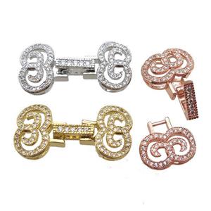 copper connector clasp paved zircon, mixed color, approx 14-30mm