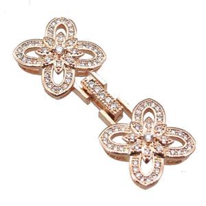 copper connector clasp paved zircon, clover, rose gold, approx 15-43mm