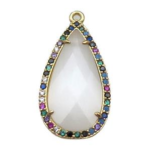 white Crystal Glass teardrop pendant pave zircon, gold plated, approx 14-25mm