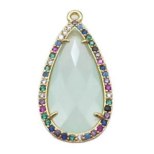 Crystal Glass teardrop pendant pave zircon, gold plated, approx 14-25mm
