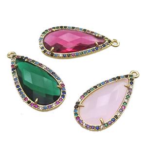 mixed Crystal Glass teardrop pendant pave zircon, gold plated, approx 14-25mm
