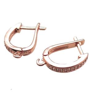 copper Latchback Earrings paved zircon, rose gold, approx 14-18mm
