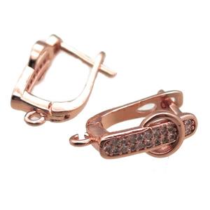 copper Latchback Earrings paved zircon, rose gold, approx 14-18mm