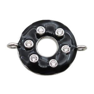 black enameling copper donut connector paved zircon, platinum plated, approx 15mm dia