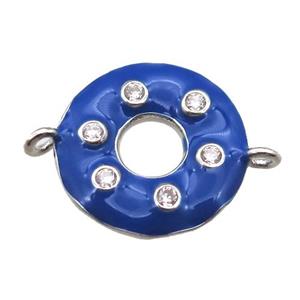 blue enameling copper donut connector paved zircon, platinum plated, approx 15mm dia