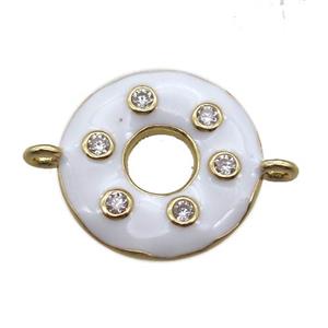 white enameling copper donut connector paved zircon, gold plated, approx 15mm dia