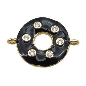 black enameling copper donut connector paved zircon, gold plated, approx 15mm dia