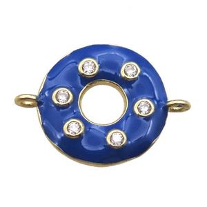 blue enameling copper donut connector paved zircon, gold plated, approx 15mm dia