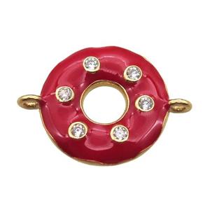 red enameling copper donut connector paved zircon, gold plated, approx 15mm dia