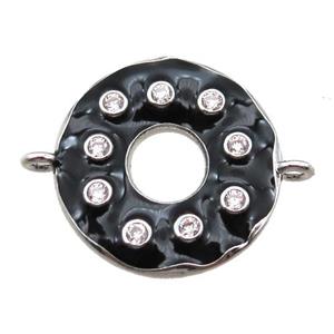 black enameling copper donut connector paved zircon, platinum plated, approx 18mm dia