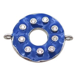 blue enameling copper donut connector paved zircon, platinum plated, approx 18mm dia