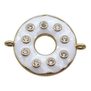 white enameling copper donut connector paved zircon, gold plated, approx 18mm dia