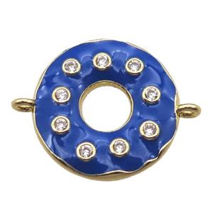 blue enameling copper donut connector paved zircon, gold plated, approx 18mm dia
