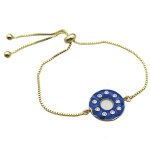 blue enameling copper bracelet paved zircon, donut, gold plated, approx 18mm, 26mm length