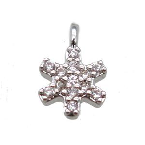 copper flower pendant paved zircon, platinum plated, approx 7-9mm