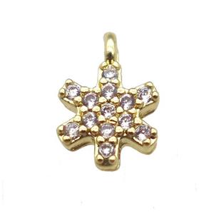copper flower pendant paved zircon, gold plated, approx 7-9mm