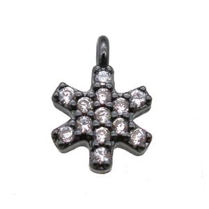 copper flower pendant paved zircon, black plated, approx 7-9mm