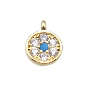 copper circle pendant paved zircon, gold plated, approx 6mm dia