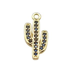copper cactus pendant paved zircon, gold plated, approx 8-17mm