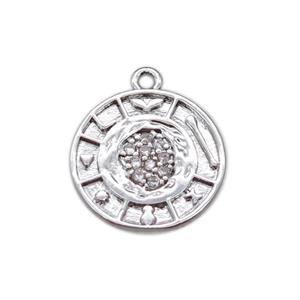 copper circle pendant paved zircon, platinum plated, approx 13mm dia