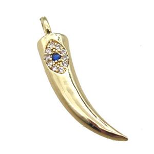 copper horn pendant paved zircon, gold plated, approx 6-25mm