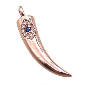 copper horn pendant paved zircon, rose gold, approx 6-25mm