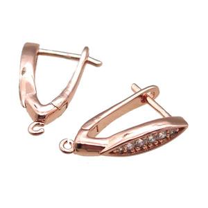 copper Latchback Earrings pave zircon, rose gold, approx 10-19mm