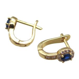 copper Latchback Earrings pave blue zircon, gold plated, approx 10-12mm
