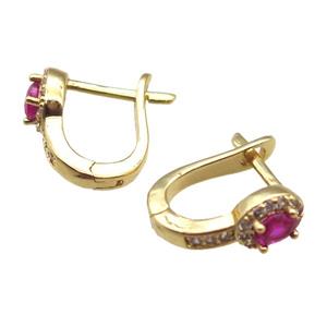 copper Latchback Earrings pave hotpink zircon, gold plated, approx 10-12mm