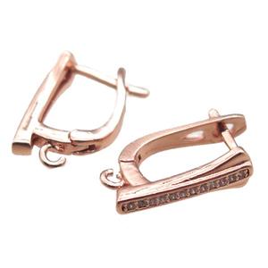 copper Latchback Earrings paved zircon, rose gold, approx 10-16mm