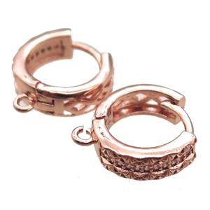 copper Hoop Earrings paved zircon, rose gold, approx 14mm dia