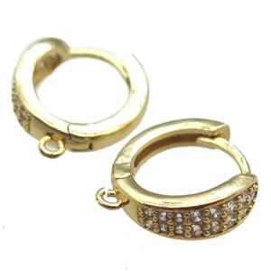 copper Hoop Earrings paved zircon, gold plated, approx 16mm dia