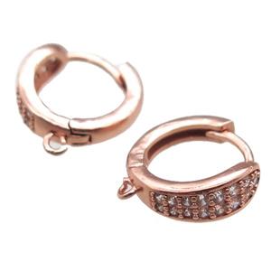 copper Hoop Earrings paved zircon, rose gold, approx 16mm dia