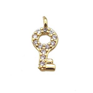 copper Key pendant paved zircon, gold plated, approx 5-10mm