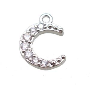 copper moon pendant paved zircon, platinum plated, approx 10-11mm