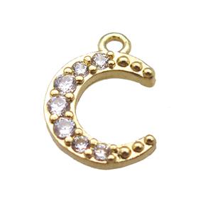 copper moon pendant paved zircon, gold plated, approx 10-11mm