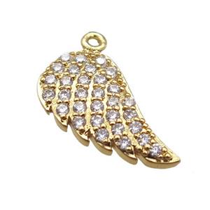 copper angel wings pendant paved zircon, gold plated, approx 9-15mm