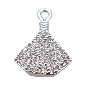 copper fan pendant paved zircon, platinum plated, approx 12-18mm