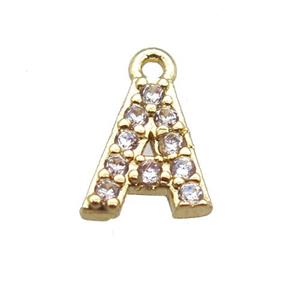 copper letter-A pendant paved zircon, gold plated, approx 5-8mm