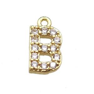 copper letter-B pendant paved zircon, gold plated, approx 5-8mm
